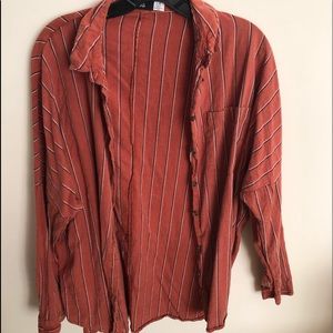 UO Orange and white stripped button down